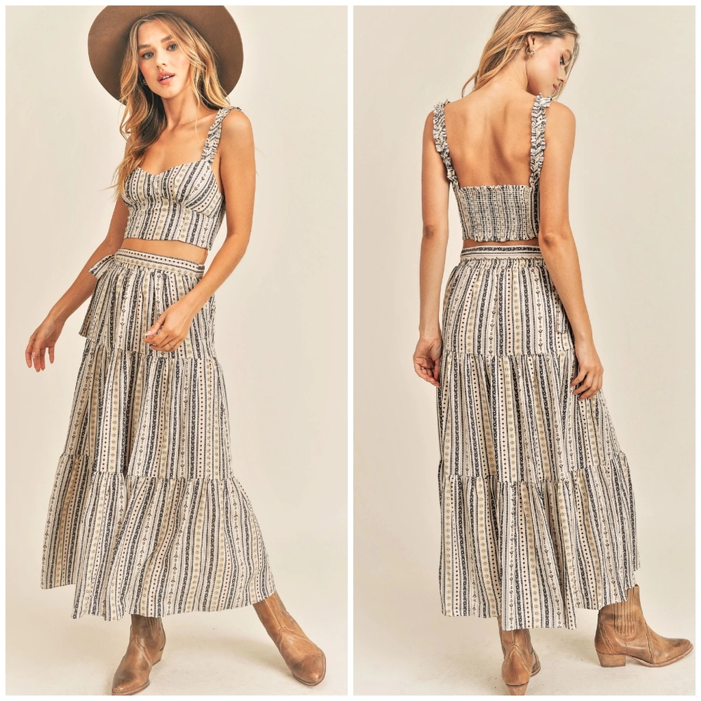 RESET by Jane Aspyn Boho Chic Ivory 2-Piece Tiered Maxi Skirt Set - Picture 3 of 7